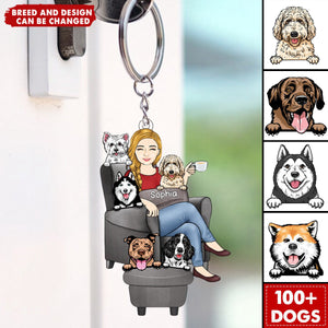 Dog Mom With Dogs Sitting On The Couch Personalized Acrylic Keychain