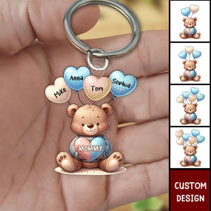 Cute Bear Grandma Mom Sweet Heart Balloon Kids - Personalized Acrylic Keychain - Gift For Grandma, Mom