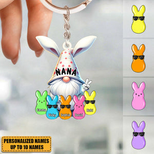 Bunny Nana Grandma Easter Dwarf With Little Peeps Grandkids Personalized Acrylic Keychain