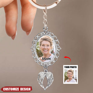 Personalized Angel Wing Upload Photo Metal Keychain-Memorial Gift Idea