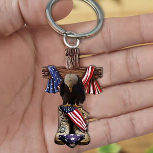 Stand For The Flag, Kneel For The Cross Acrylic Keychain Gift For Veteran, Military