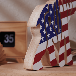 2024 Elephant US Flag Wood Sculpture