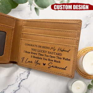 Congrats On Being My Husband - Personalized Leather Wallet, Gift For Husband, Boyfriend