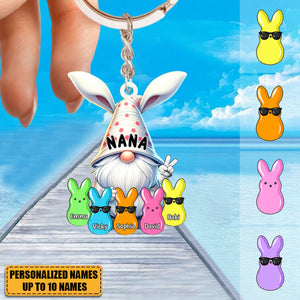 Bunny Nana Grandma Easter Dwarf With Little Peeps Grandkids Personalized Acrylic Keychain