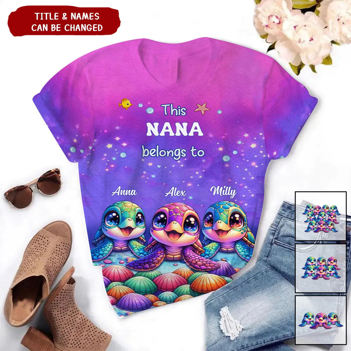 This Grandma belongs to Colorful Turtle Personalized 3D T-shirt - gousvip