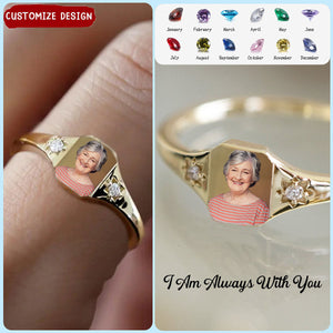 Custom Photo Personalized Rings With 2 Birthstones, Gift for Couple, Family