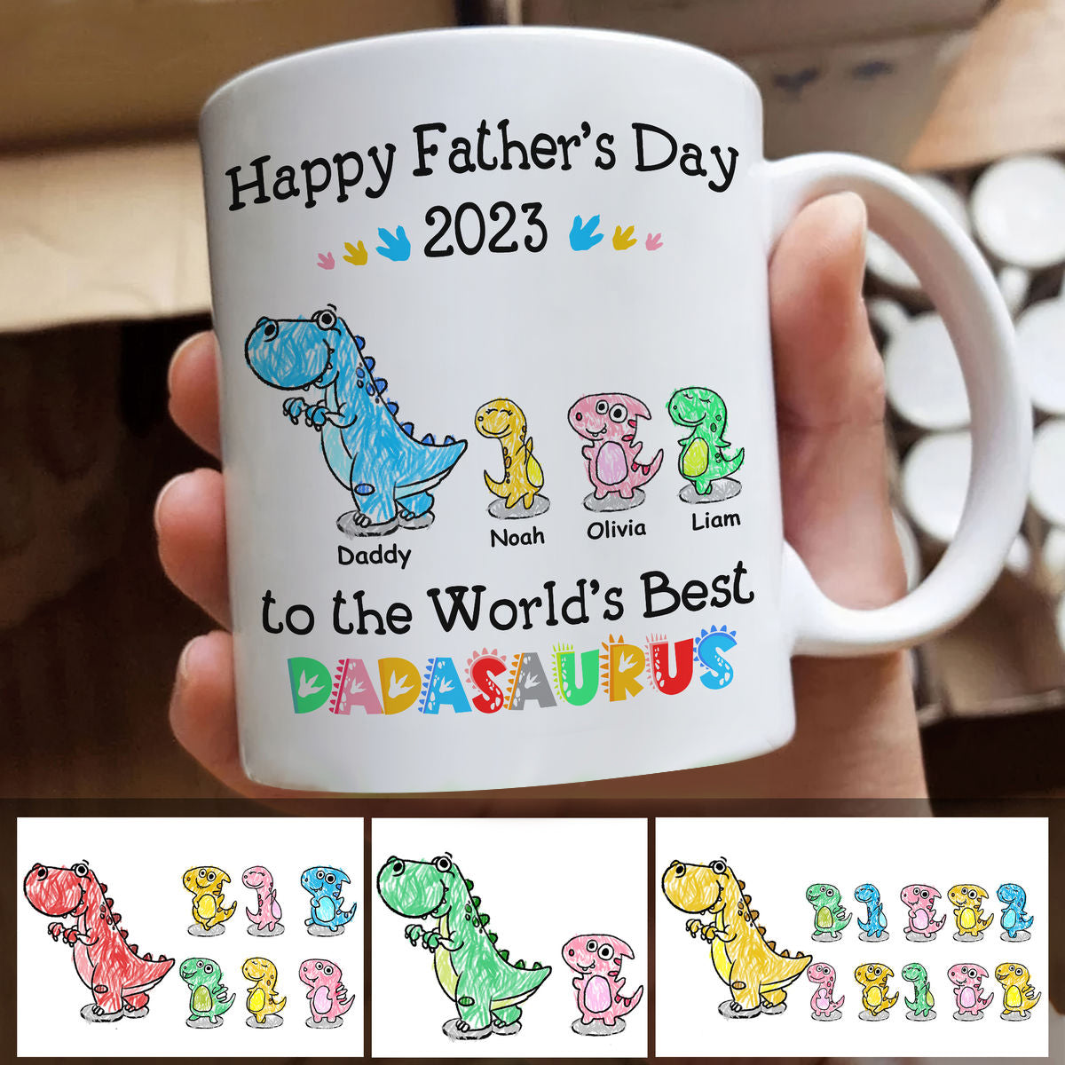 Father's Day Gift - Happy Father's Day to the world's Best Dadasaurus 2023 - Personalized Mug