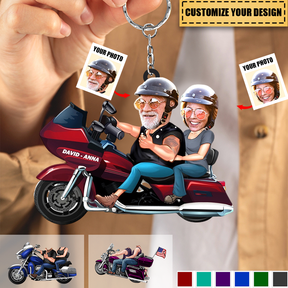 Custom Biker Couple Photo Keychain - Personalized Keychain