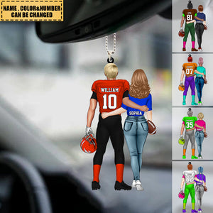 Personalized Football Couple Acrylic Car / Christmas Ornament - Gift For Football Lover - Gift For Couple