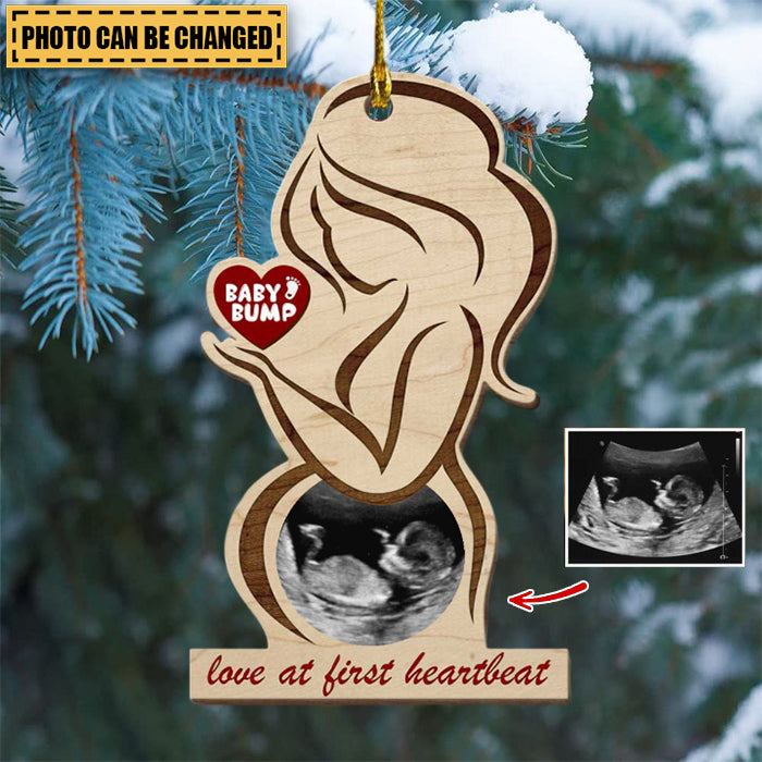 Personalized Mom Pregnancy Upload Ultrasound Photo, Love Baby Bump At First Heartbeat Ornament