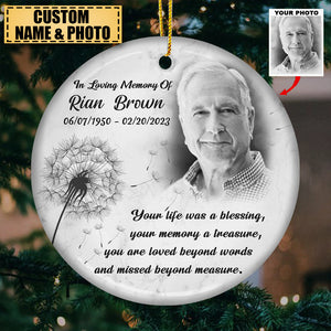 Memorial Personalized Custom Ornament - Ceramic Round Shaped - Christmas Gift For Family Members