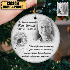 Memorial Personalized Custom Ornament - Ceramic Round Shaped - Christmas Gift For Family Members